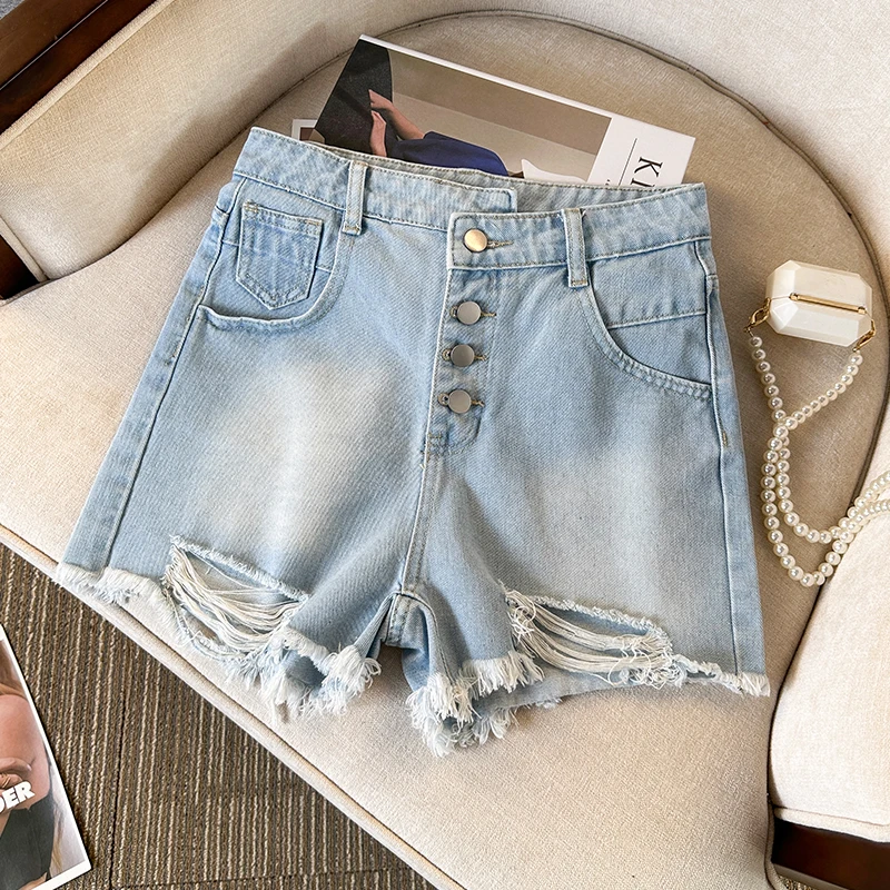

Women's Shorts Denim Shorts High Waist Loose Fit Ripped Hole Summer Trendy Hot Girl Casual Short Pants