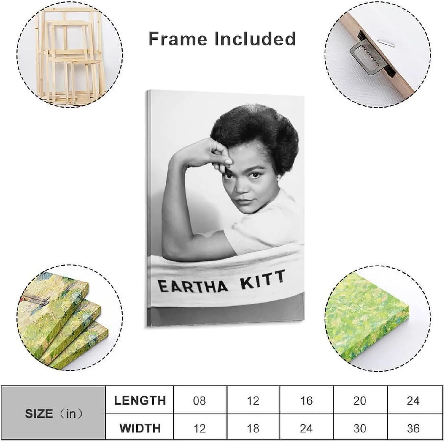 ملصق مطبوع عتيق باللونين الأبيض والأسود من Eartha Kitt (6) ملصق أعمال فنية رائعة لوحة فنية جدارية مطبوعة على القماش