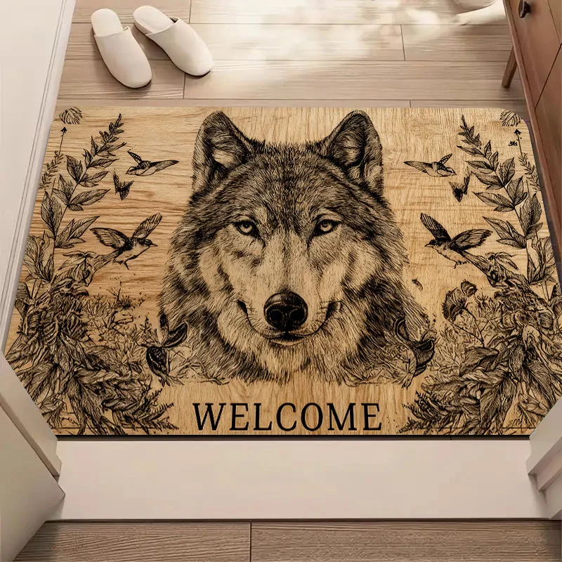 

Придверный коврик с принтом волка "WELCOME", нескользящий, моющийся, для использования в помещении и на улице, для прихожей, гостиной, автодома и домашнего декора