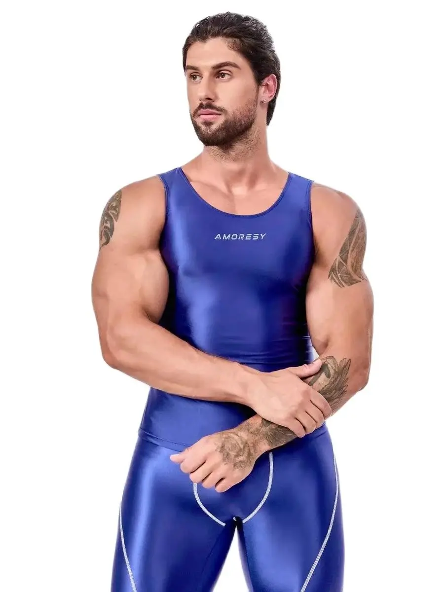 

Knowdream-solid color satin tank top for men, solid color, bodysuit