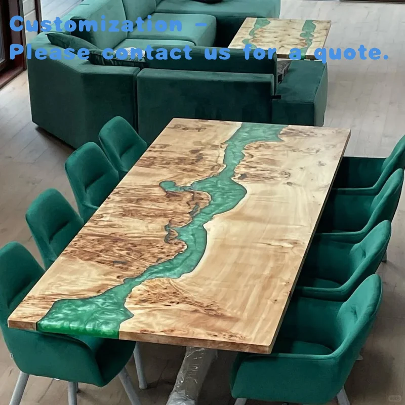 

custom.Elegant Customized Modern Design Handmade Dining Table Live River Design Epoxy Green Resin Table