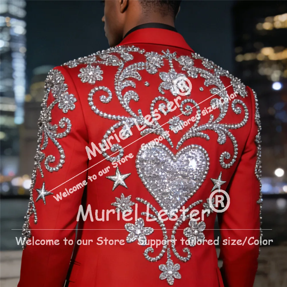 لامع مطرز الأحجار دعوى الرجال لحفل الزفاف الفاخرة واحدة الصدر سترة السراويل 2 قطعة مجموعة العريس البدلات الرسمية وتتسابق Ropa Hombre