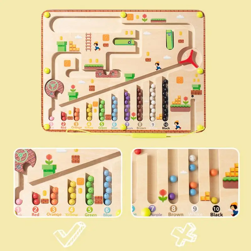 Montessori Color Sorting Games Bead Maze Magnetic Board Game Color Matching Counting Toys Wooden Early Educational Toys Gifts