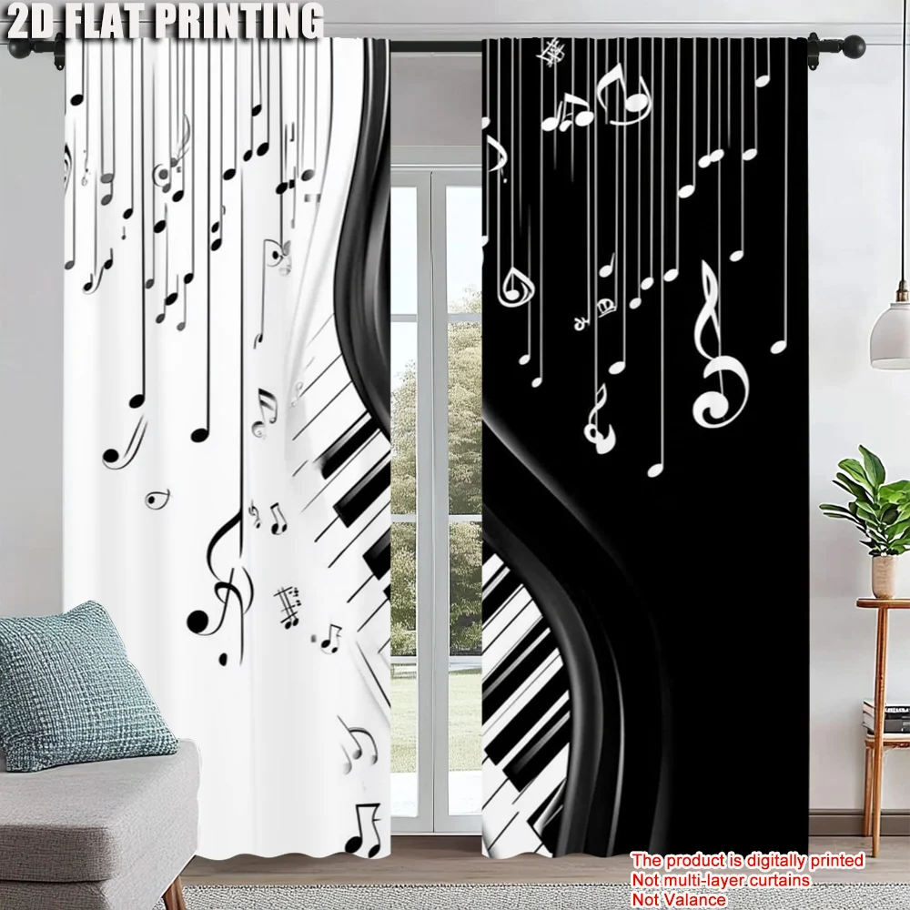 2pc,  Curtain black and white piano keys Versatile Polyester Fabric,Without Electricity Festive Wall Decor Applies to Party