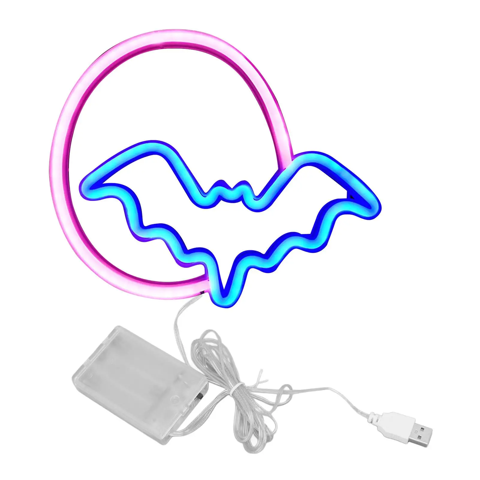 

Светодиодная неоновая вывеска «Луна и летучая мышь» — питание от USB-аккумулятора для декора стен для спальни, бара, вечеринок на Хэллоуин