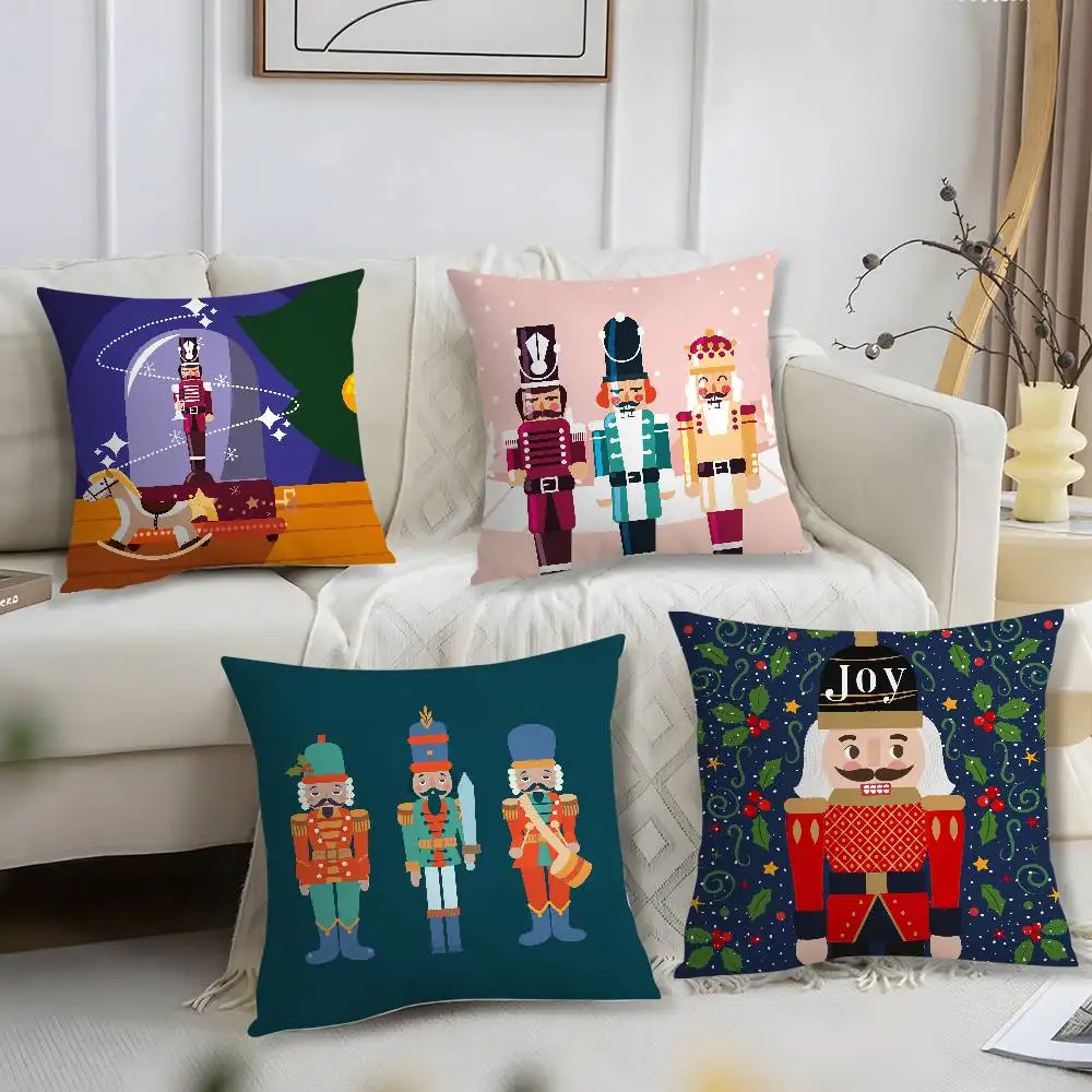 Nussknacker Soldat Spielzeug Kissenbezug Kurzer Plüschdruck Kissenbezug Quadratische Dekokissenbezüge Sofa Home Decor