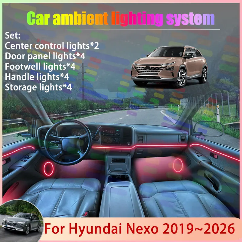 

For Hyundai Nexo 2019~2026 2020 2021 2022 FE MK1 2/18 in 1 Car Atmosphere Light Lamp RGB Shade Ensemble Streamer Atmosphere Set
