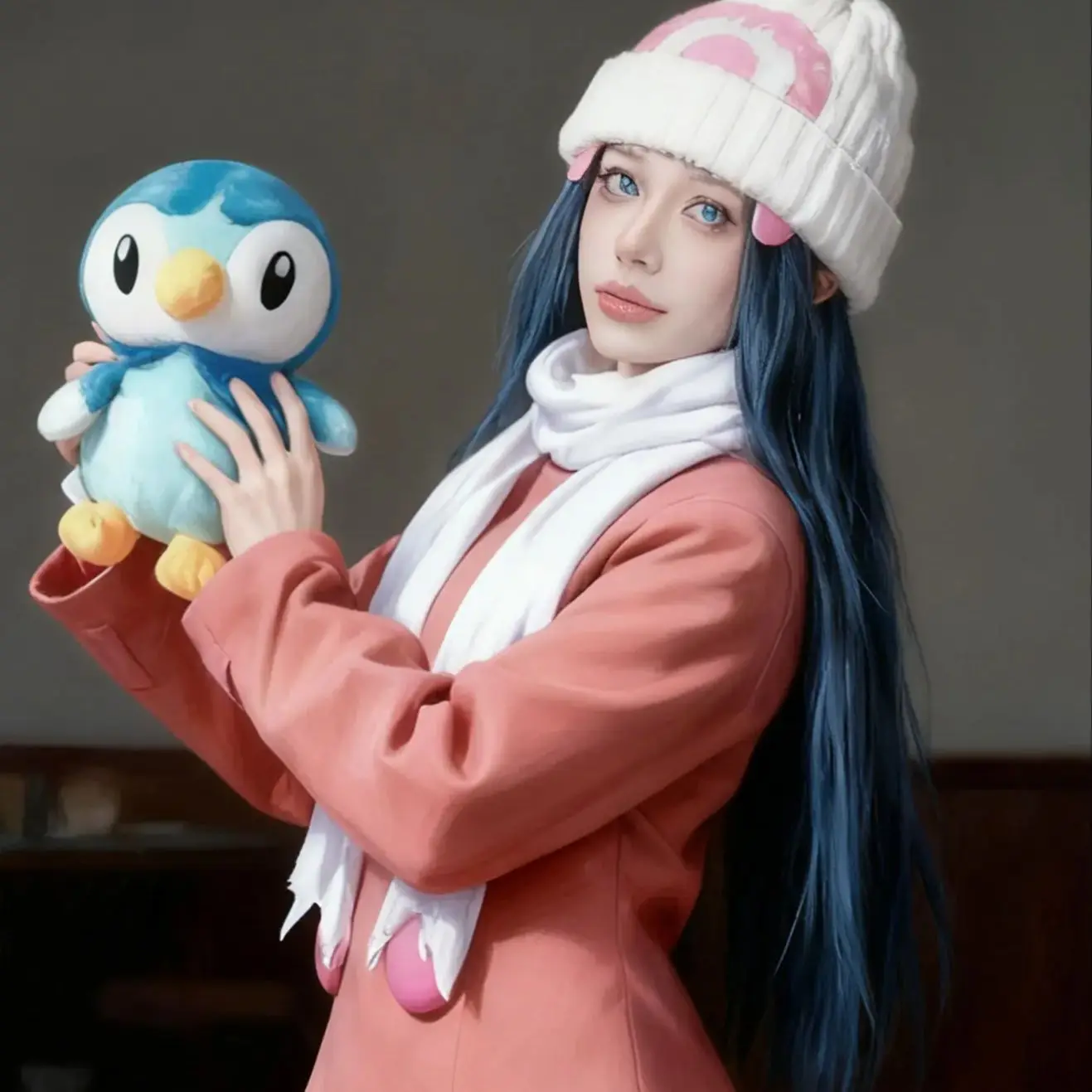 

Game Dawn Cosplay Wig 70Cm Cyan Blue Long hair Synthetic Wig+Wig capGame Wig Party Halloween Cosplay Wig