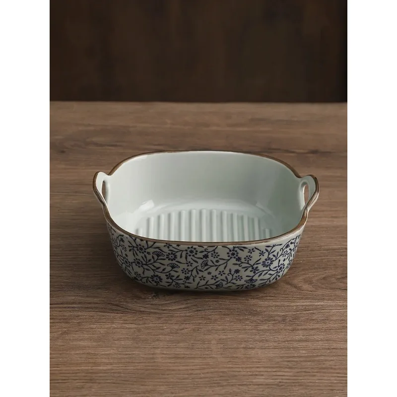 

7-inch Ceramic Double Ear Baking Bowl Air Fryer Special Bowl Oven Vessel Square Baking Tray Ice Bowl