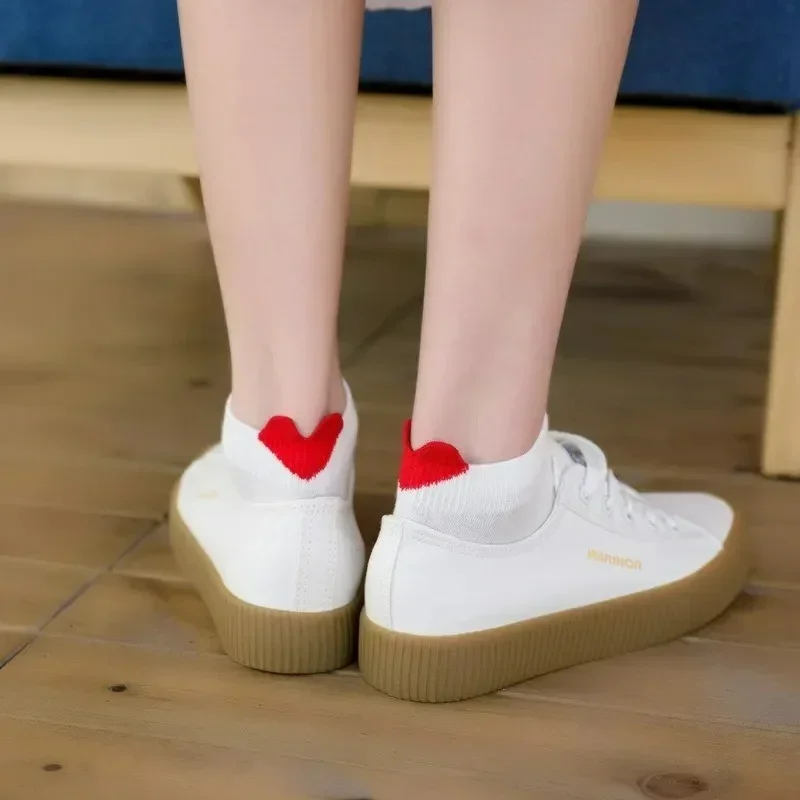 Women White Heart Socks Female Cotton Ankle Sock Cute Heart Socks Summer Girl Students Comfortable Casual Breathable Short Socks