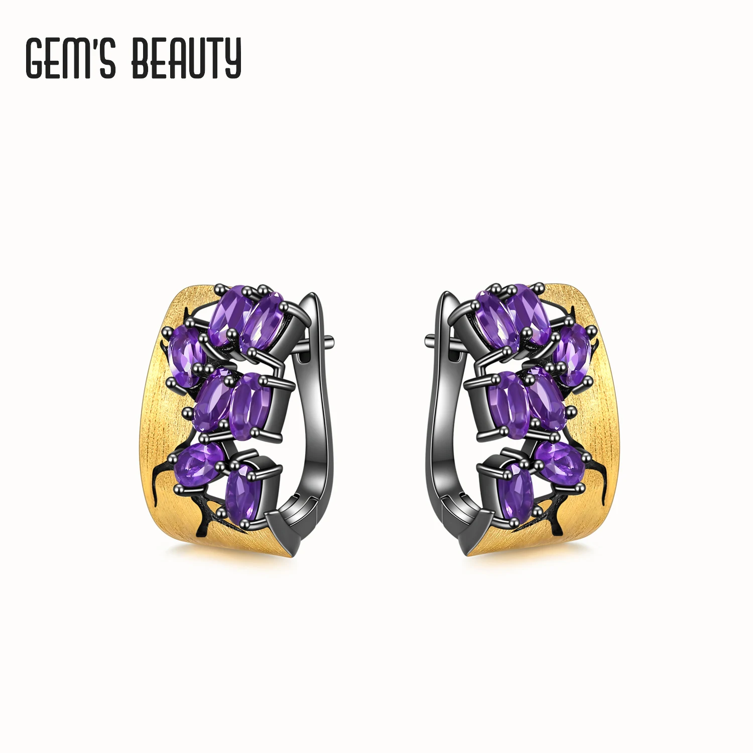 

Gem's Beauty 925 Sterling Silver Stud Earrings High Quality Woman Fashion Jewelry New Amethyst Hot Sale Earrings Fine Jewelry