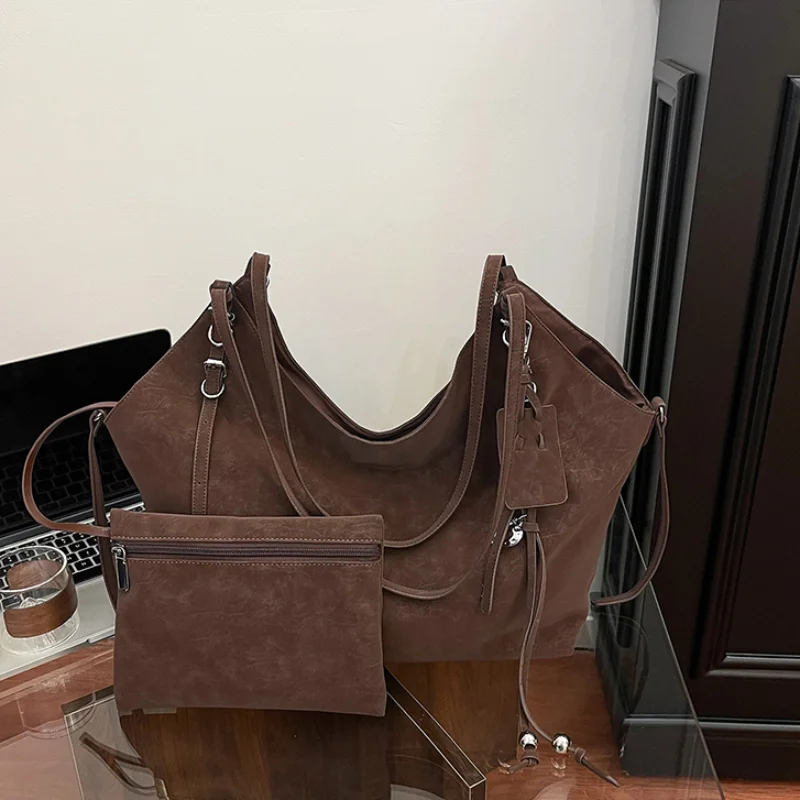 

Retro Leopard Print Tote Bag Fashion Simple Underarm Shoulder Bag Y2k Korean Travel Magnetic Buckle Mother-and-child Bag Wallet