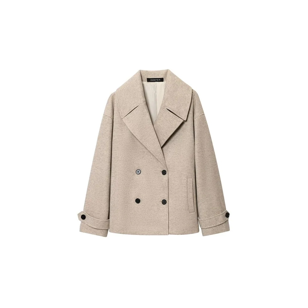 

Autumn new women's commuting versatile blend double breasted lapel short coat jacket