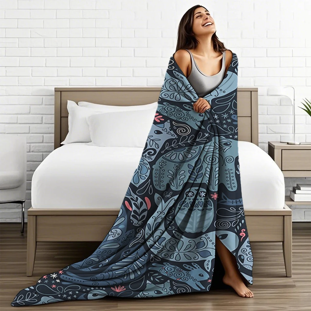 Transitional Seasons Flannel Bed Blankets Art Deco Marble Tiles In Pastels Coastal Pattern Throw Throw Ultra-Soft Touch Blanket