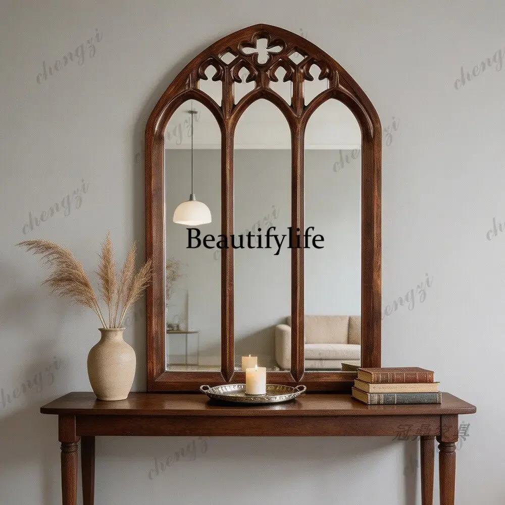 z183 American antique dresser makeup mirror French style entrance wall hanging decorative mirror living room