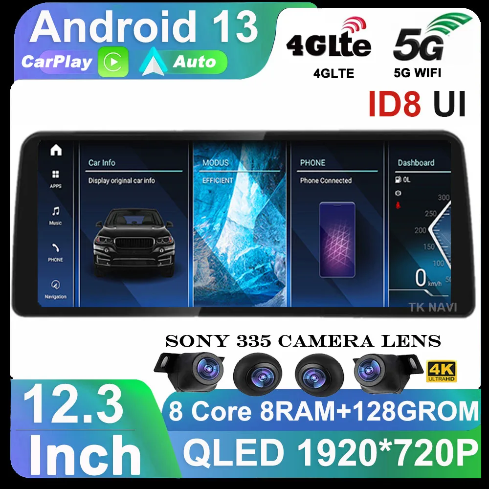 

12,3 "Android 13 System ID8 Автомобильный мультимедийный плеер для BMW E60 E61 E90 WIFI 4G SIM BT Carplay GPS Navi Сенсорный экран Радио Планшет