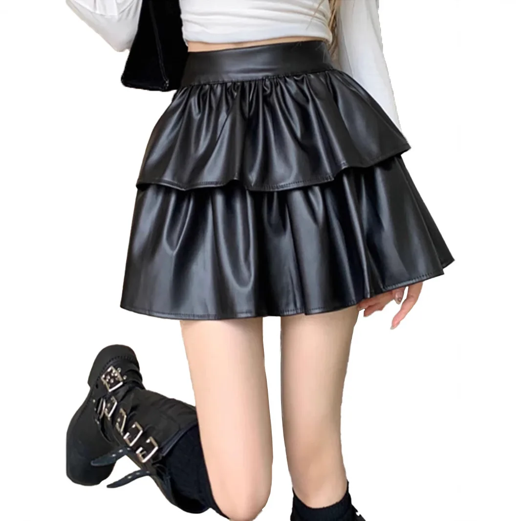 مثير طبقة مزدوجة عالية الخصر المخملية ort تنورة كرنفال Crossbody المرأة تنورة العصرية البوليستر مطوي تنورة #2