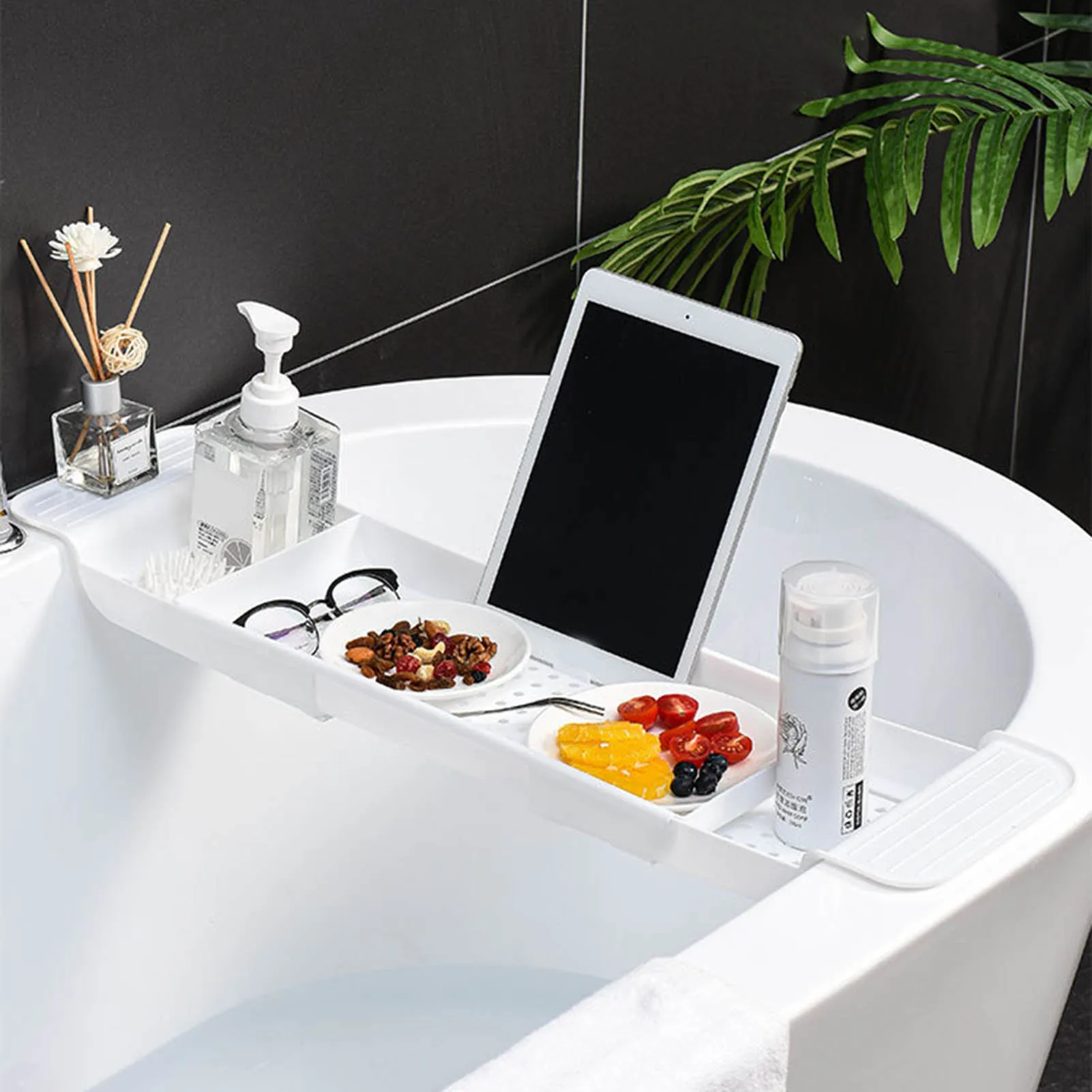 Bath  Tub Table Bathtub Tray Stable Placement Expandable Plastic Material Draining Design Bath  Tub Table for Bathroom