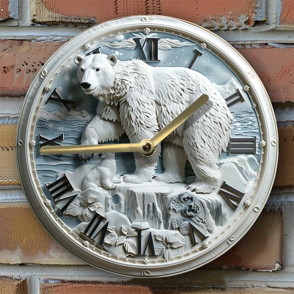 

Silent Polar Bear Aluminum Wall Clock - Diy Summer & Valentine'S Decor for Men Living Room Decoration Wall Clock Modern Design