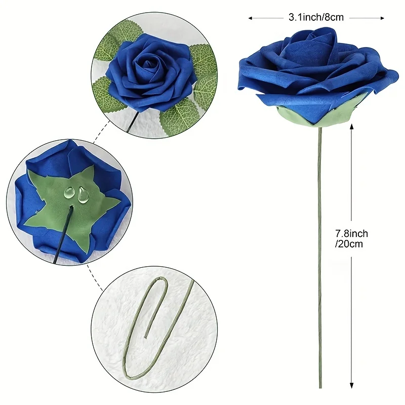 30 Stück künstliche blaue Rosen, gefälschte Schaumrosen mit Stielen, Hochzeit, Party, DIY-Dekoration, Kunstblume, Boho, Zuhause, Zimmer, Vasendekoration – Detail 5