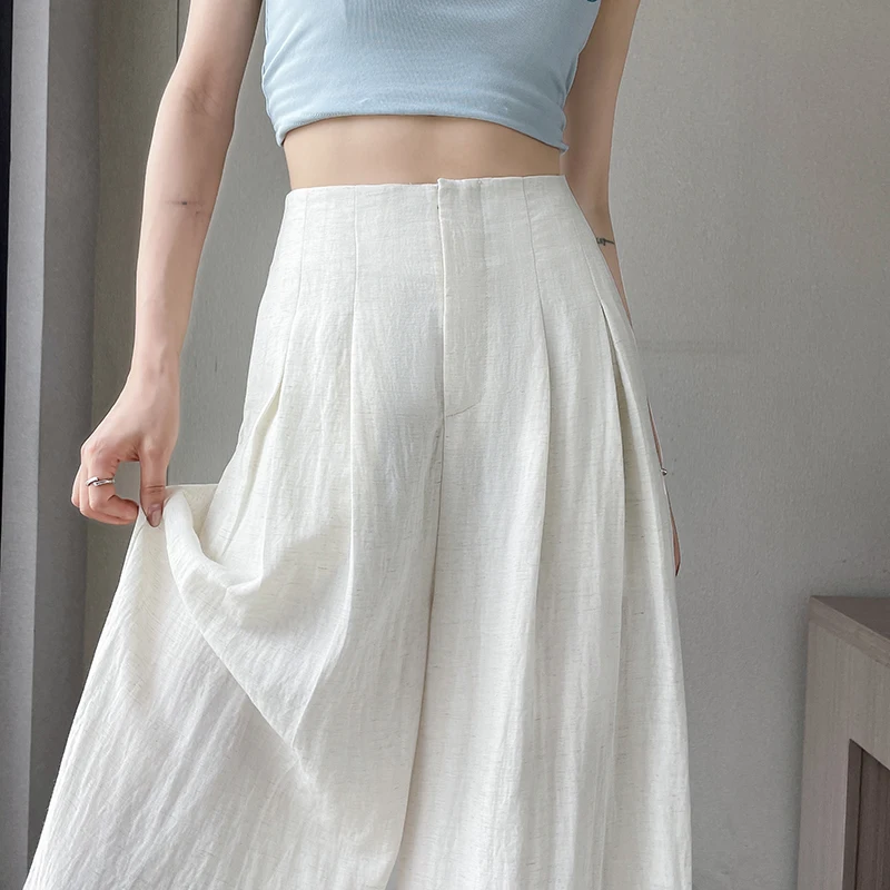 

Fashion Women Cotton Linen Trousers Summer Casual Lightweight High Waist Zipper Pants with Pockets, XS-XXL Wide Leg Pants