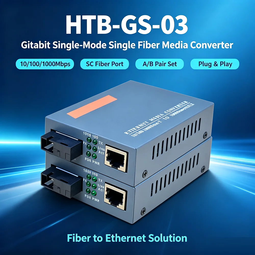 10/100/1000Mbps Gigabit Fiber Media Converter  HTB-GS-03 Ethernet Optical Transceiver for CCTV IP Camera Surveillance Network
