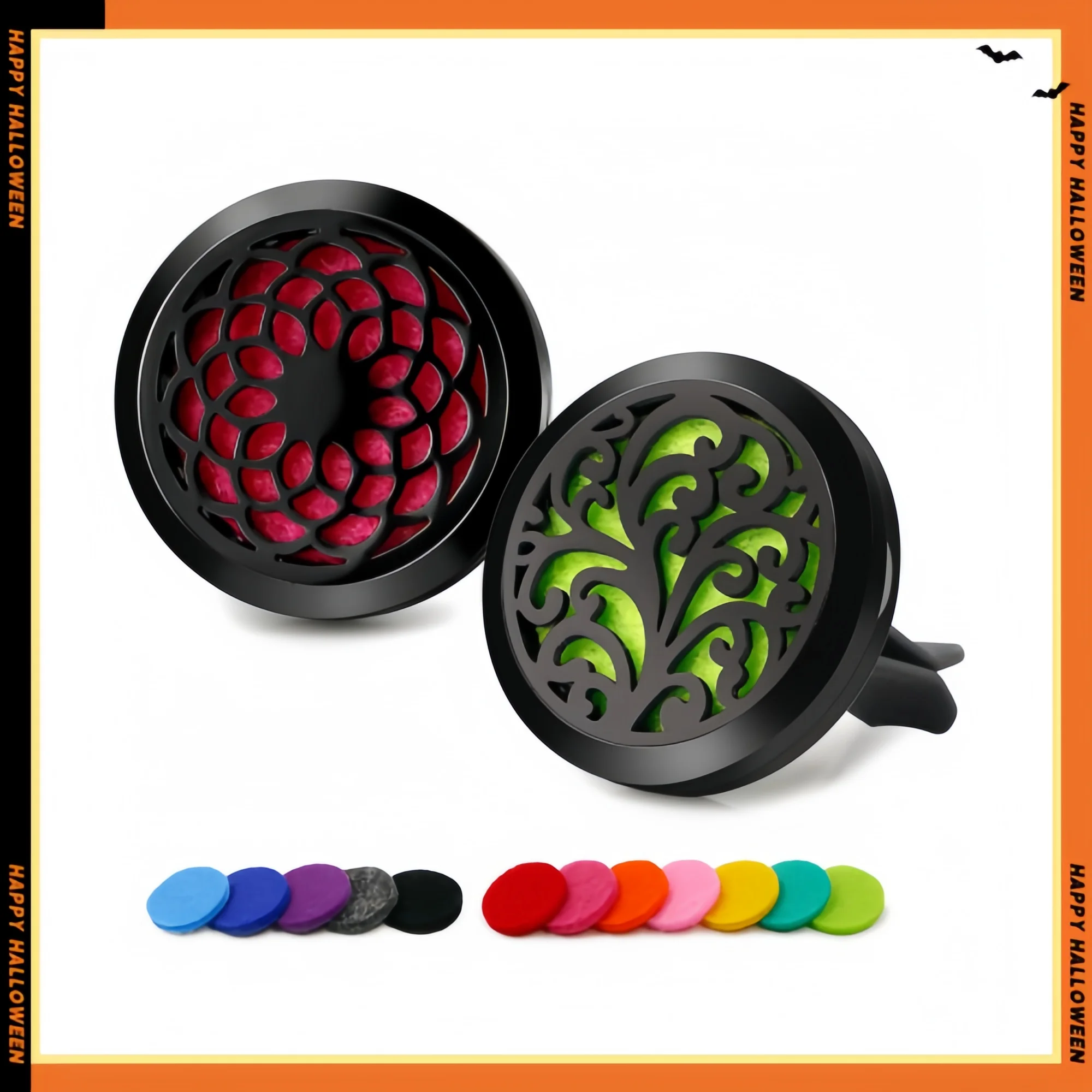 

2Pcs 30mm Car Aromatherapy Diffuser - Stainless Steel Black Box with Vent Clip & 12 Felt Pads