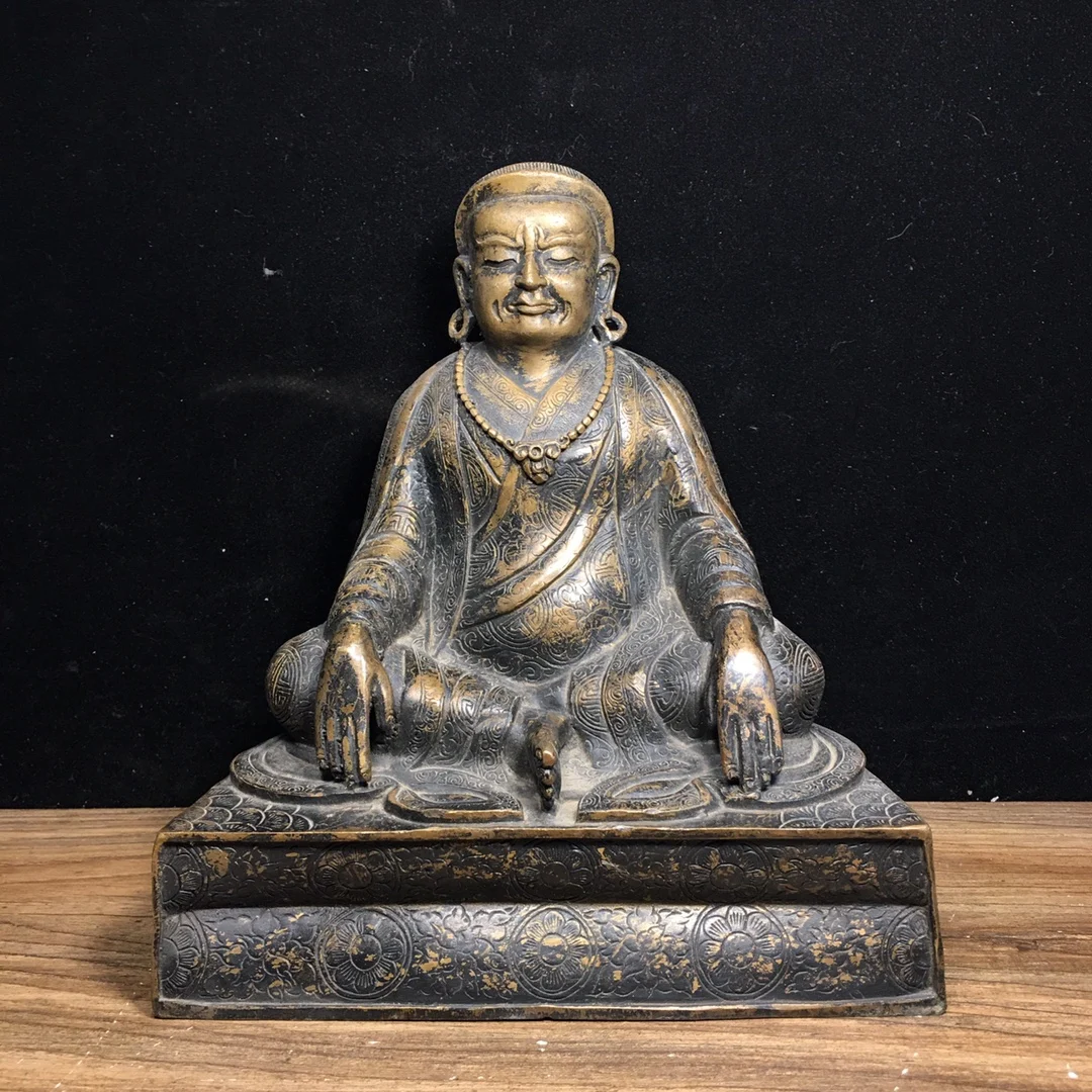 Buddha statue Pure copper Pure copper Tibetan Buddhist Master Marpa Length 17CM, width 10cm, height 19cm, weight 1130g