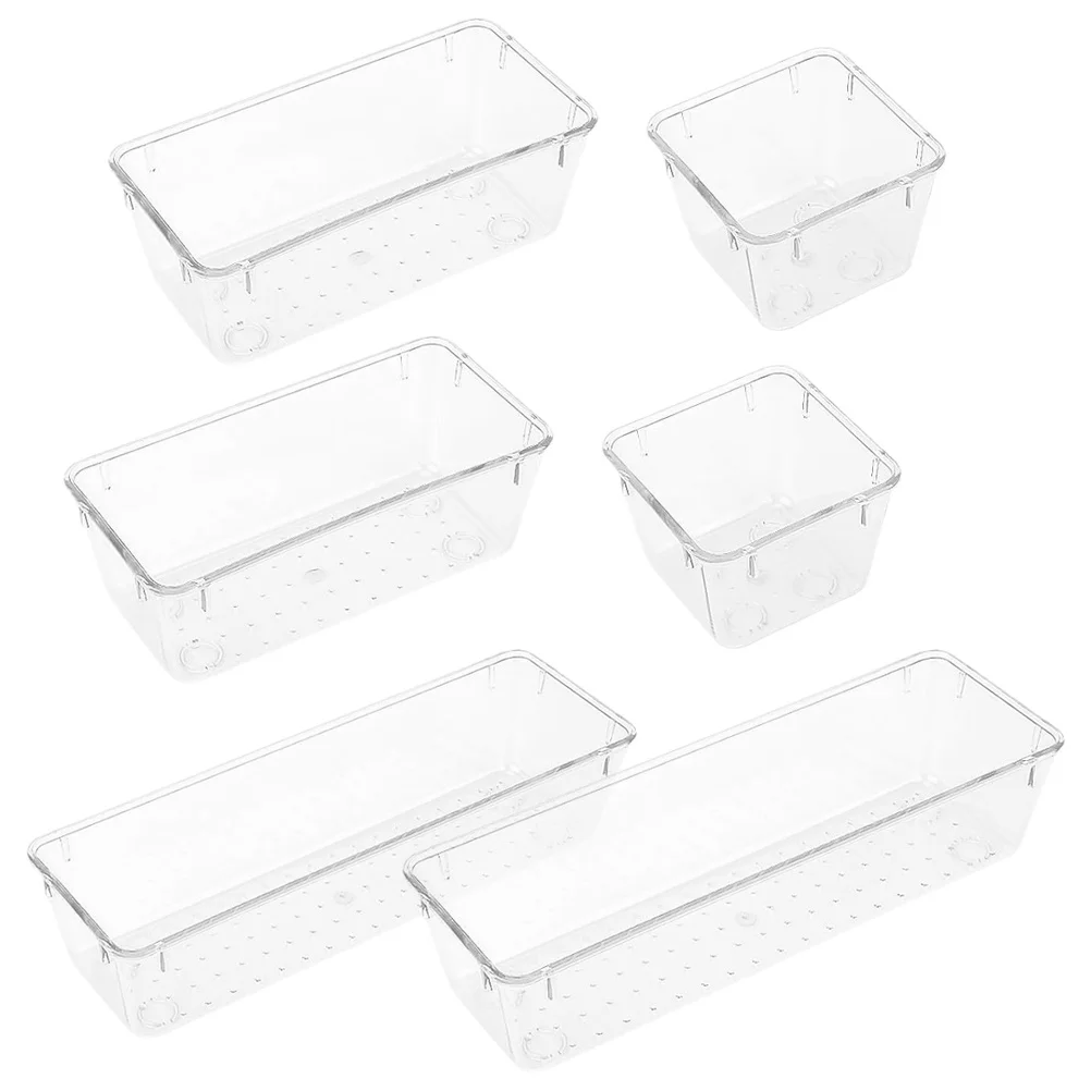 

6Pcs Clear Plastic Drawer Organizer Set Multi-Purpose Transparent Trays for Organizing Kitchen Utensils Office Stationery Makeup