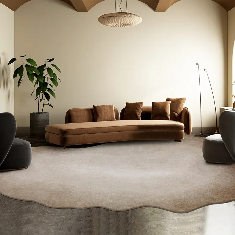 سجادة غرفة معيشة من الصوف غير منتظمة الشكل، غرفة نوم فاخرة باللون الرمادي الداكن والأسود #5