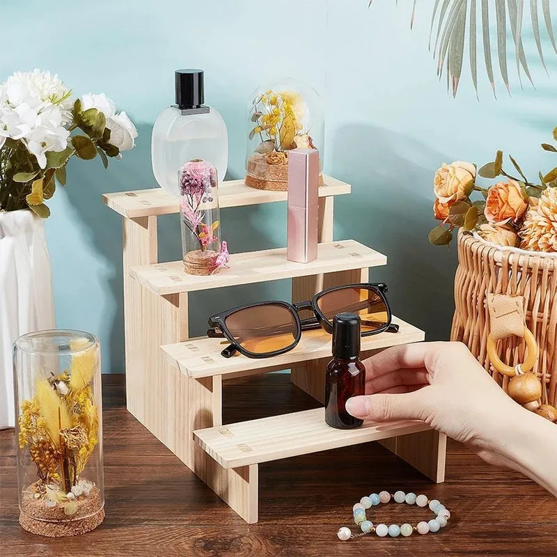 Wood Display Riser Wood Display Stand for Dessert Figurines Jewelry Organization Collectibles Cupcake Storage Shelf 5 Tier