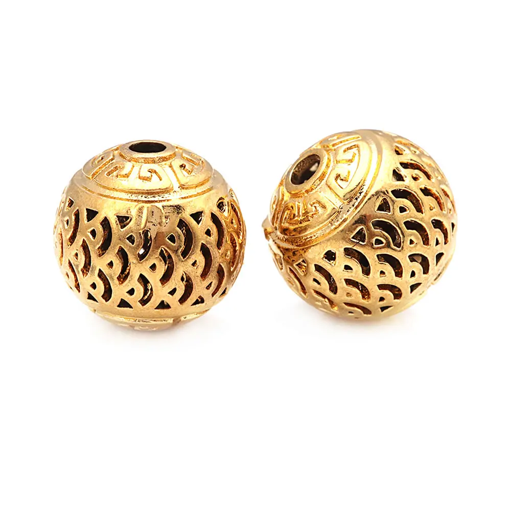 18K Gold Color Brass Hollow Round Spacer Beads Bracelets Beads High Quality Diy Jewelry Making Supplies Necklace Earrings
