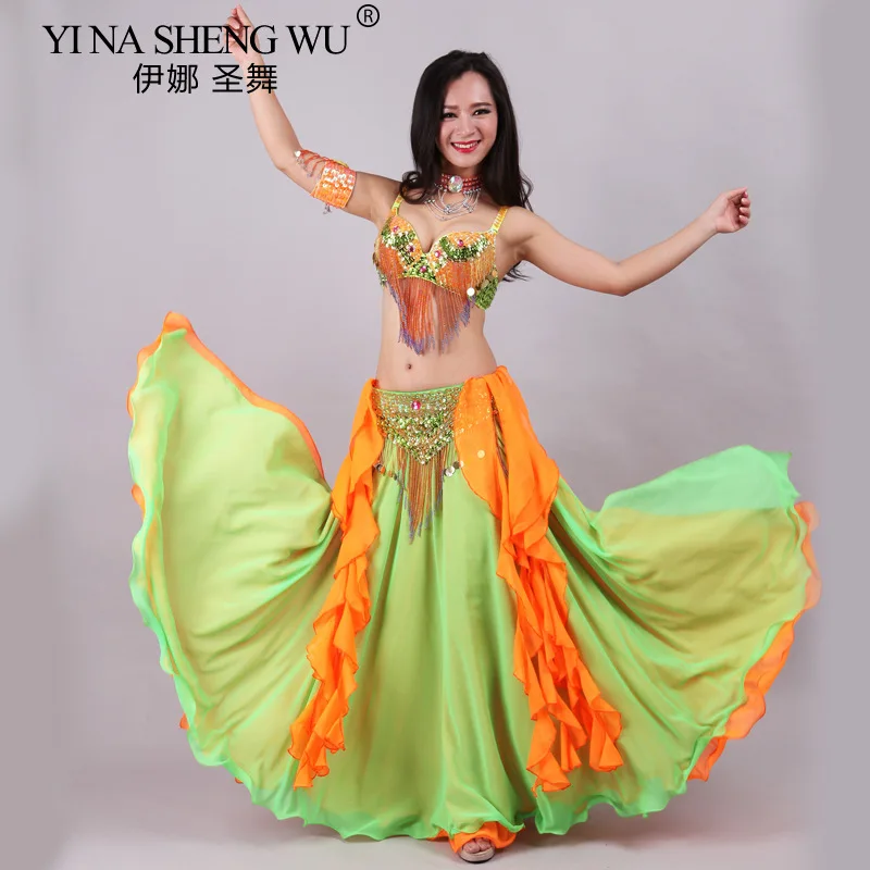 New Women's Belly Dance Bra Pearl Embroidered Skirt Annual Party Grand Long Skirt Ethnic Dance Performance Costume Team Clothing