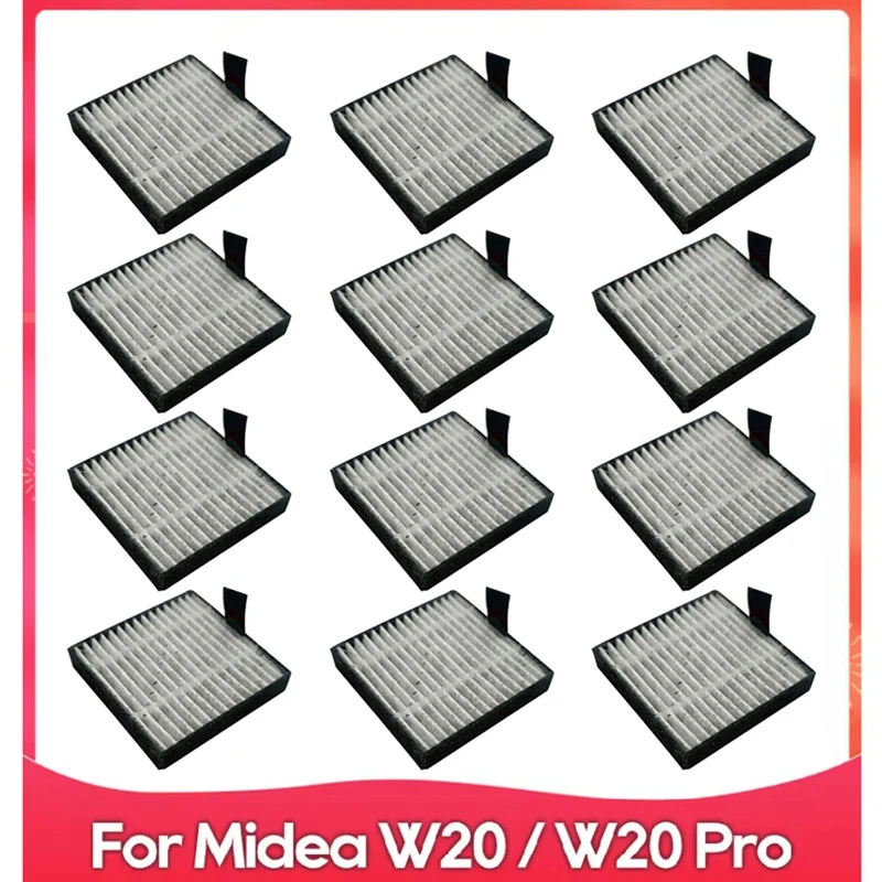 Filtro de vácuo para aspirador robô Midea, peças substituíveis, estação base, W20 Pro, Eureka J20, AD-12PCs