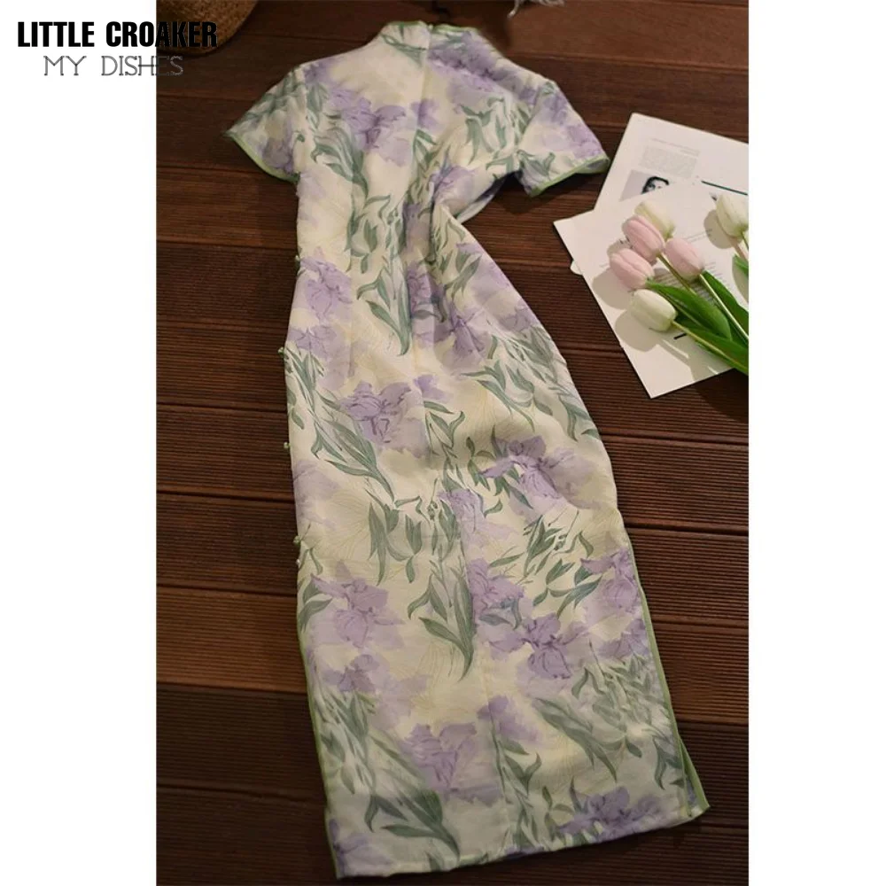 Women Qipao Improves Youth Style Vintage Reducing Age Chinese Covering The Belly Slim Dress Mid Length Summer 2023 Daily