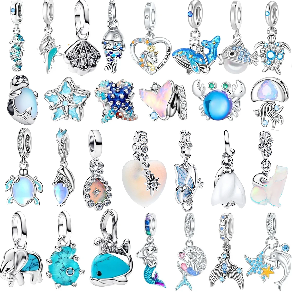 جديد الأصلي 925 فضة المحيط سحر البحر ستار الحوت فرس البحر شل الخرز ل قلادة سوار ذاتي الصنع المجوهرات الحاضر