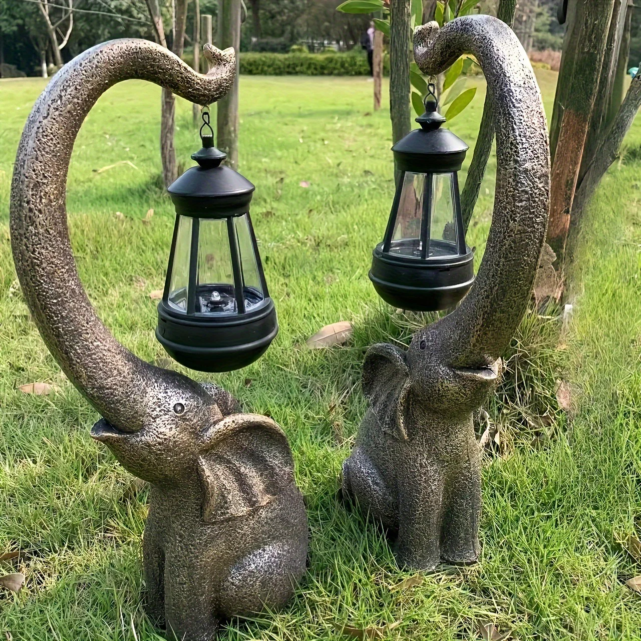 1Pcs New Elephant Sculpture Outdoor Garden Resin Craft Battery LED Light Art Decoration