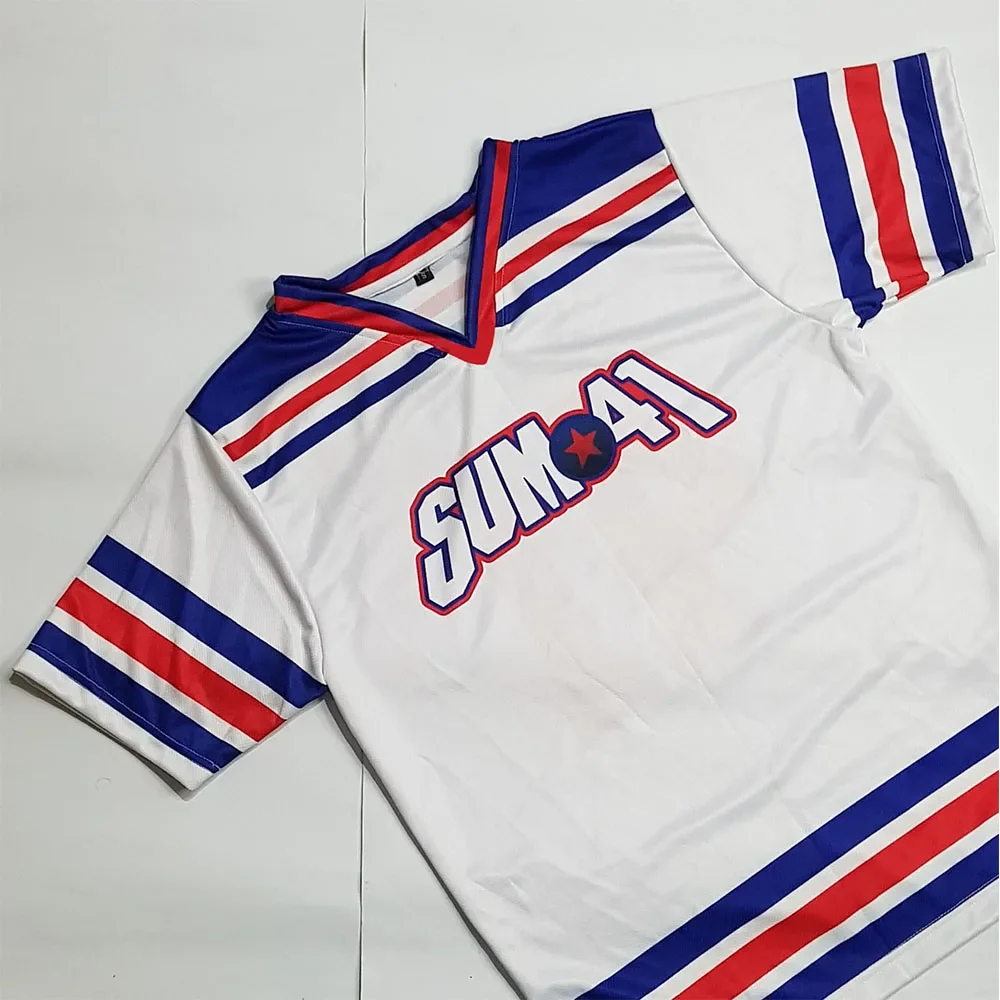 Sum4 1 Soccer Jersey Loose Fit Streetwear  Uniform TShirts for Men Women Short Sleeve V-neck Summer T-shirt Striped Print