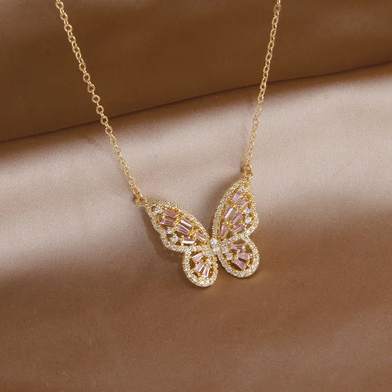 2023 New Arrival Luxury Crystal Butterfly Charm Pendant&necklaces for Women Fashion Brand Jewelry Delicate Chain Necklaces