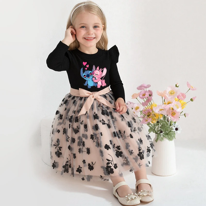 Robe de princesse à manches longues pour filles, tenue d'automne, à la mode, mignonne, imprimé floral, vêtements de fête pour enfants ‌   Cadeau de robe