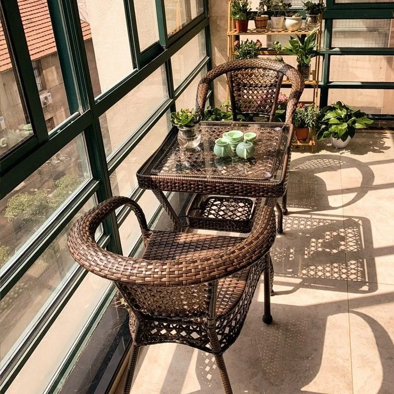 

Balcony Small Table and Rattan Three-piece Combination Casual Tea Table and Chair Garden Rattan Chair Rattan Table and Chair