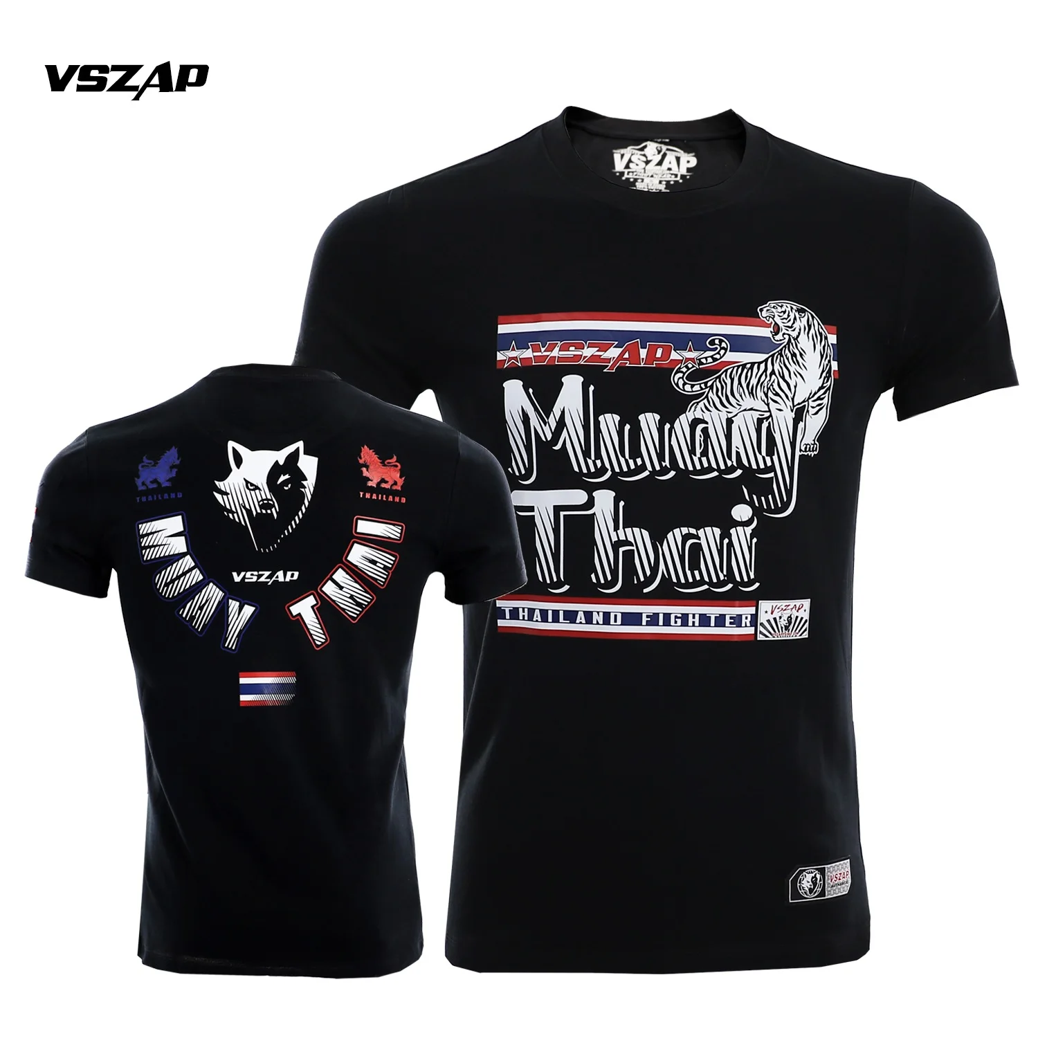 VSZAP MMA Sports and Leisure Style Muay Thai Black Fighting Boxing Fighting Training Pure Cotton Breathable Short Sleeves