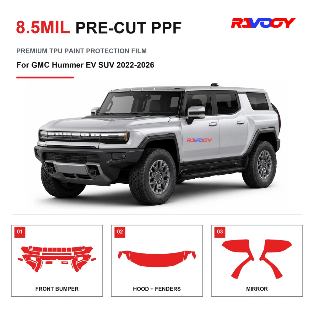Precut PPF For GMC Hummer EV SUV 2022-2026 8.5mil TPU Clear Paint Protection Film Self Healing Hydrophobic UV Stone Chip Guard