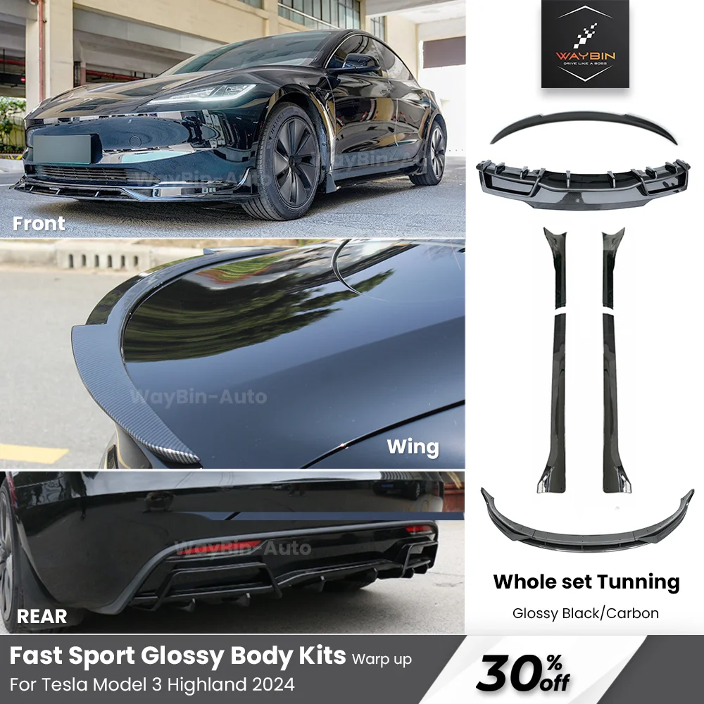 

Tesla 2024 3 Highland Body Kits Glossy Carbon Black Bumper Lip Rear Diffuser Spoiler Tuning Accessories For Tesla Model 3 Refesh