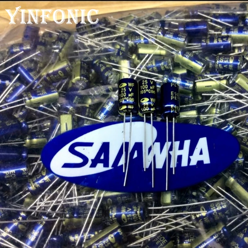 20Pcs/100Pcs SAMWHA 25V100uF 6x11mm WF Series 105°C High Frequency Low Resistance 100uF/25V HIFI Audio Electrolytic Capacitor