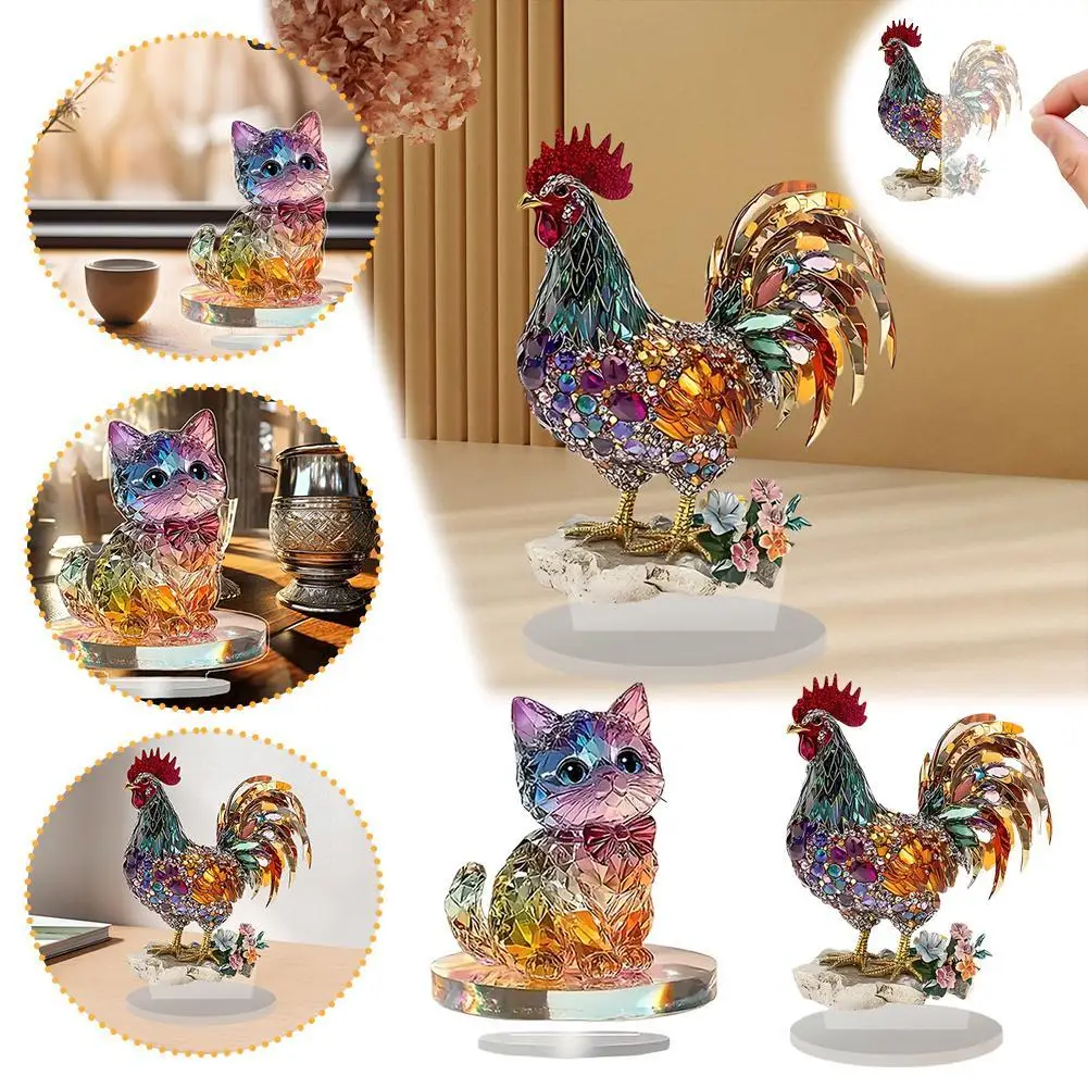 

Creative Cute Colorful Kitten Chicken Acrylic Desktop Ornament High Transparency Bedroom Study Home Furnishing Animal Decoration