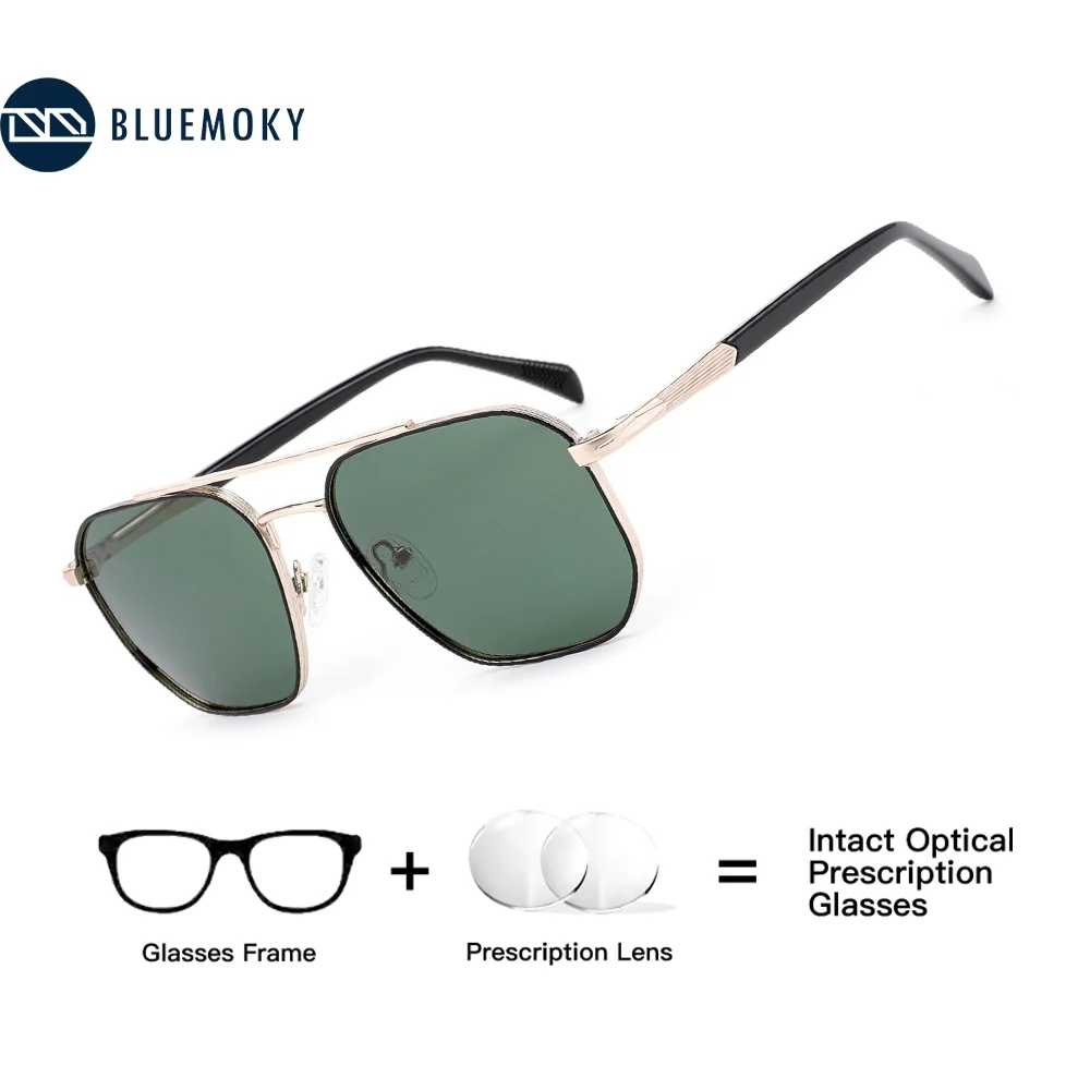 

BLUEMOKY модные поляризационные солнцезащитные очки для близорукости, мужские трендовые металлические солнцезащитные очки с защитой UV400, корректирующие пилотные солнцезащитные очки