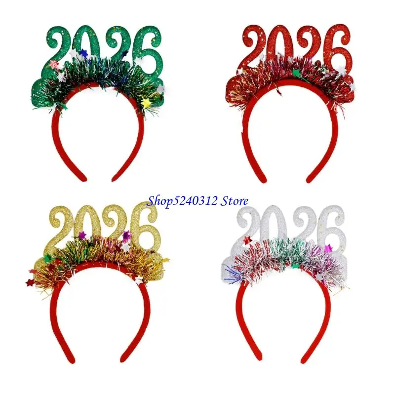 634C New Year 2026 Hairband Head Accessory Glitters Number Hairhoop Comfortable Party Headpiece for Festival Event Essential