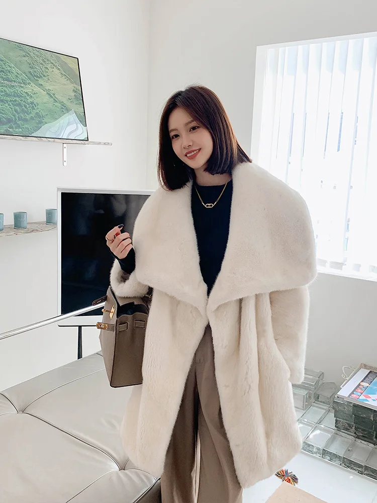 2023 new fur autumn and winter thick warm and fashionable fur coat women's big collar faux fur mink coat