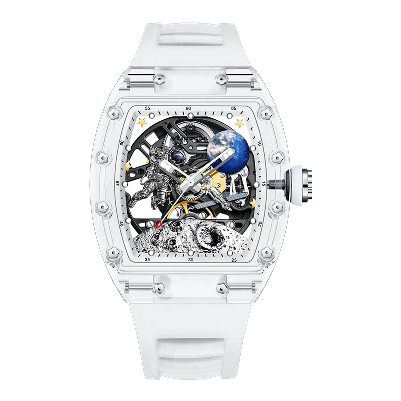 

Mclaro originaL 2025 Мужские автоматические часы 42 мм Tonneau Механические наручные часы Акриловый корпус Светящийся фторкаучуковый ремешок Скелет